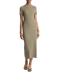 Vince Ribbed Short Sleeve Midi Dress
