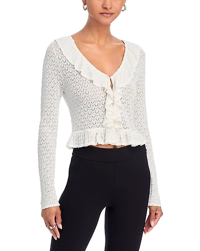 LoveShackFancy Nilah Ruffled Peplum Cropped Cardigan