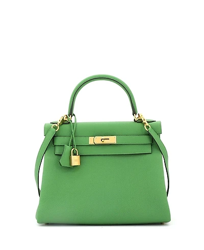 Pre-Owned HERMES Kelly 28 Handbag Green Togo with Gold Hardware