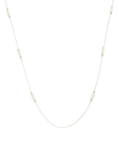 14K Yellow Gold Swarovski Imitation Pearl Station Necklace, 24"