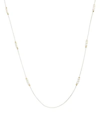 14K Yellow Gold Swarovski Imitation Pearl Station Necklace, 24"