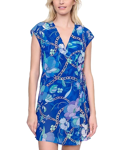 Gottex Floral Print Wrap Cover-Up Dress