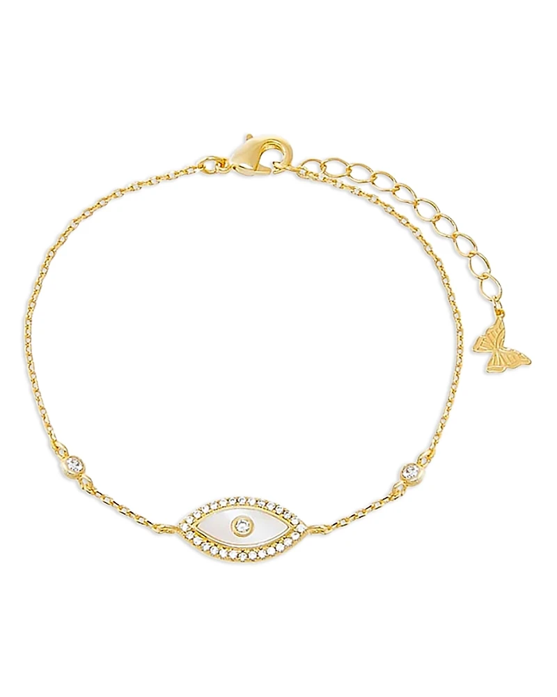 By Adina Eden Mother of Pearl & Pave Evil Eye Link Bracelet