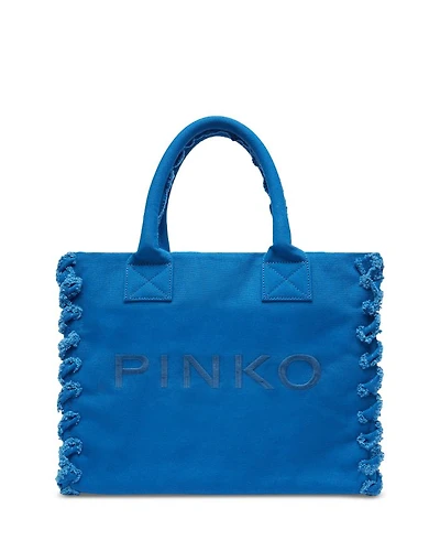 Beach Shopping Blue Cotton Canvas Handbag