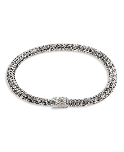 John Hardy Classic Chain Sterling Silver Extra Small Bracelet with Diamond Pave