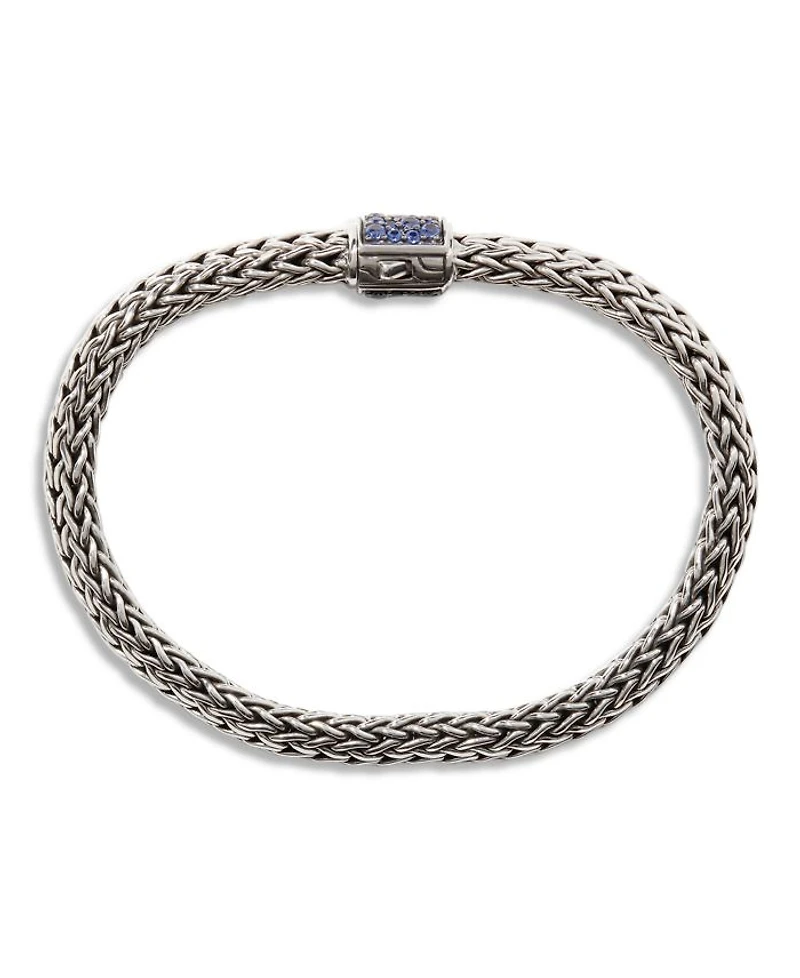 Sterling Silver Classic Chain Black & Blue Sapphire Reversible Bracelet