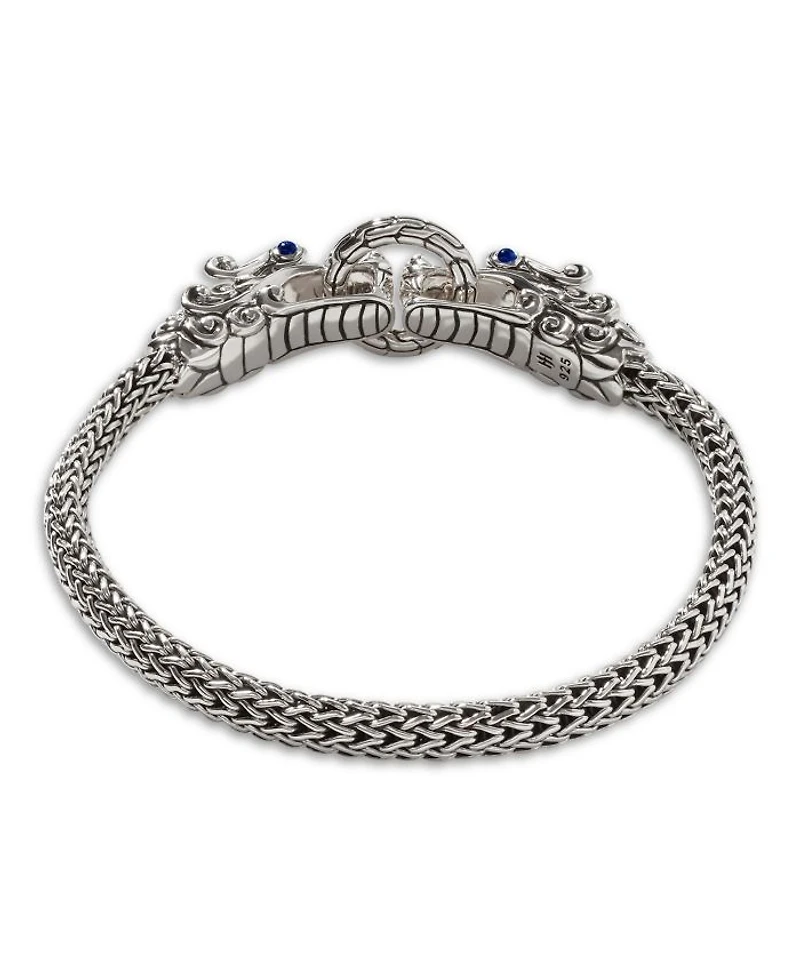 Sterling Silver Legends Naga Blue Sapphire Double Dragon Chain Bracelet
