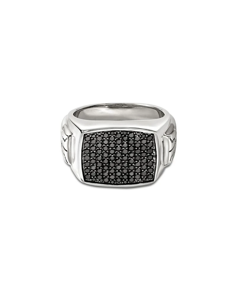 Men's Sterling Silver ID Black Sapphire Pavé Signet Ring