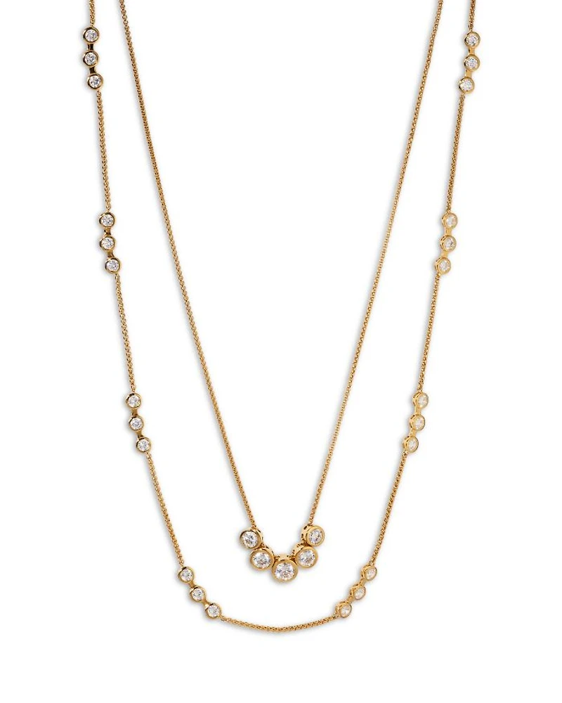Bklyn Cubic Zirconia Bezel Layered Necklace, 16"-19"