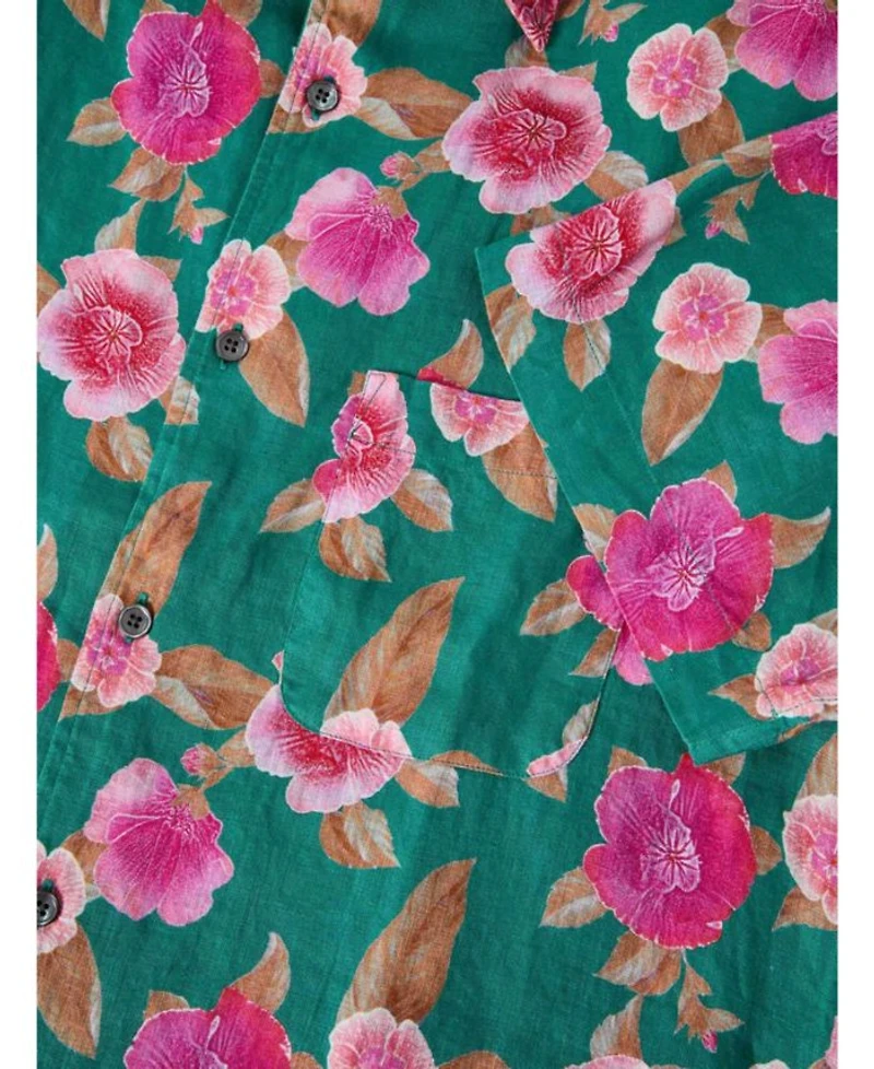 Morgan Floral Print Linen Short Sleeve Shirt