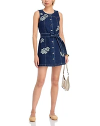 Marsha Floral Appliqué Mini Denim Dress