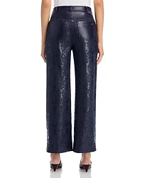 Embroidered Faux Leather High Rise Jeans Navy