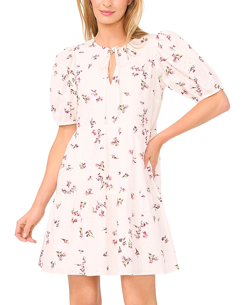 CeCe Tie Front Short Tiered Dress