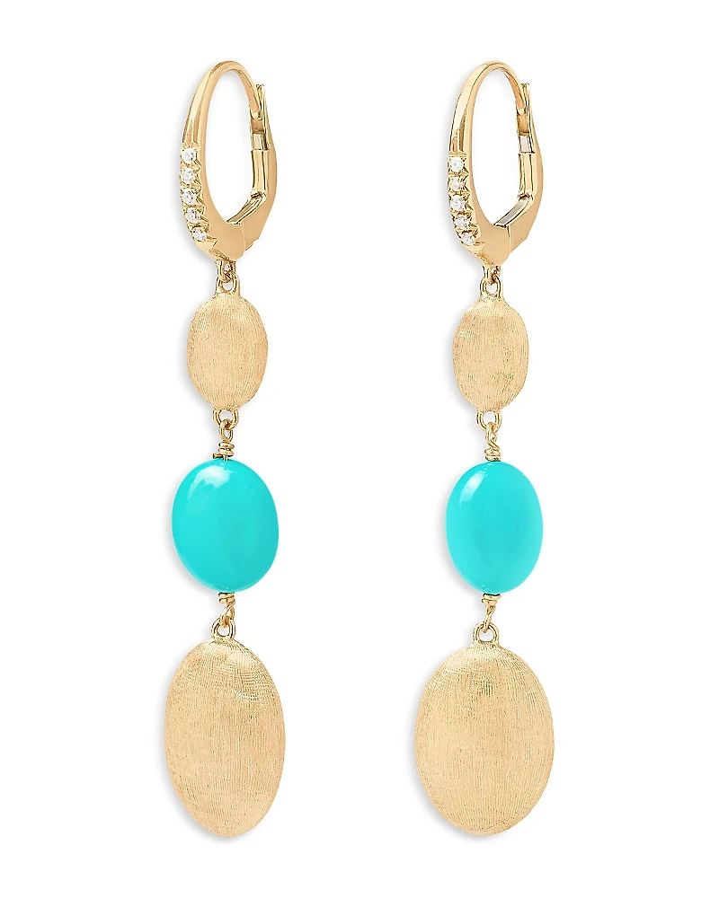 Marco Bicego 18K Yellow Gold Siviglia Turquoise & Diamond Triple Drop Earrings