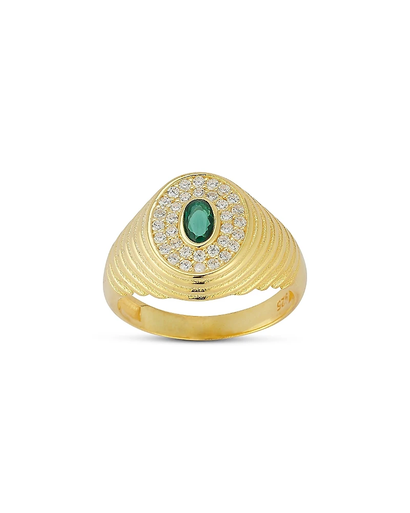 Aqua Ribbed Oval Signet Ring
