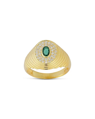 Aqua Ribbed Oval Signet Ring