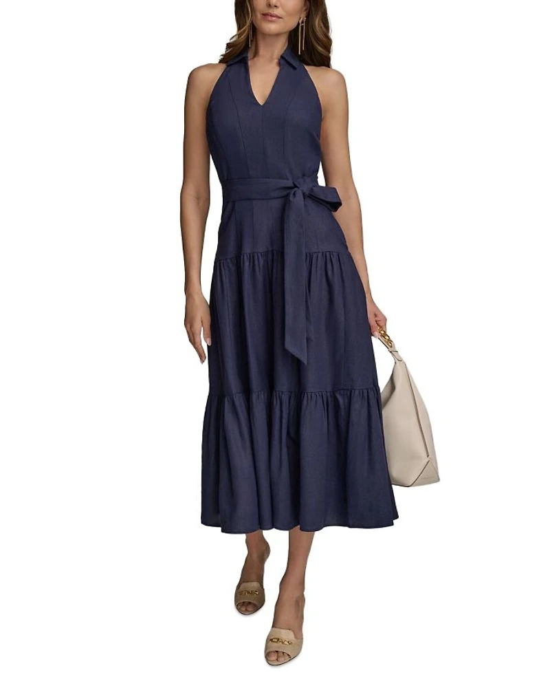Linen Blend Halter A Line Dress