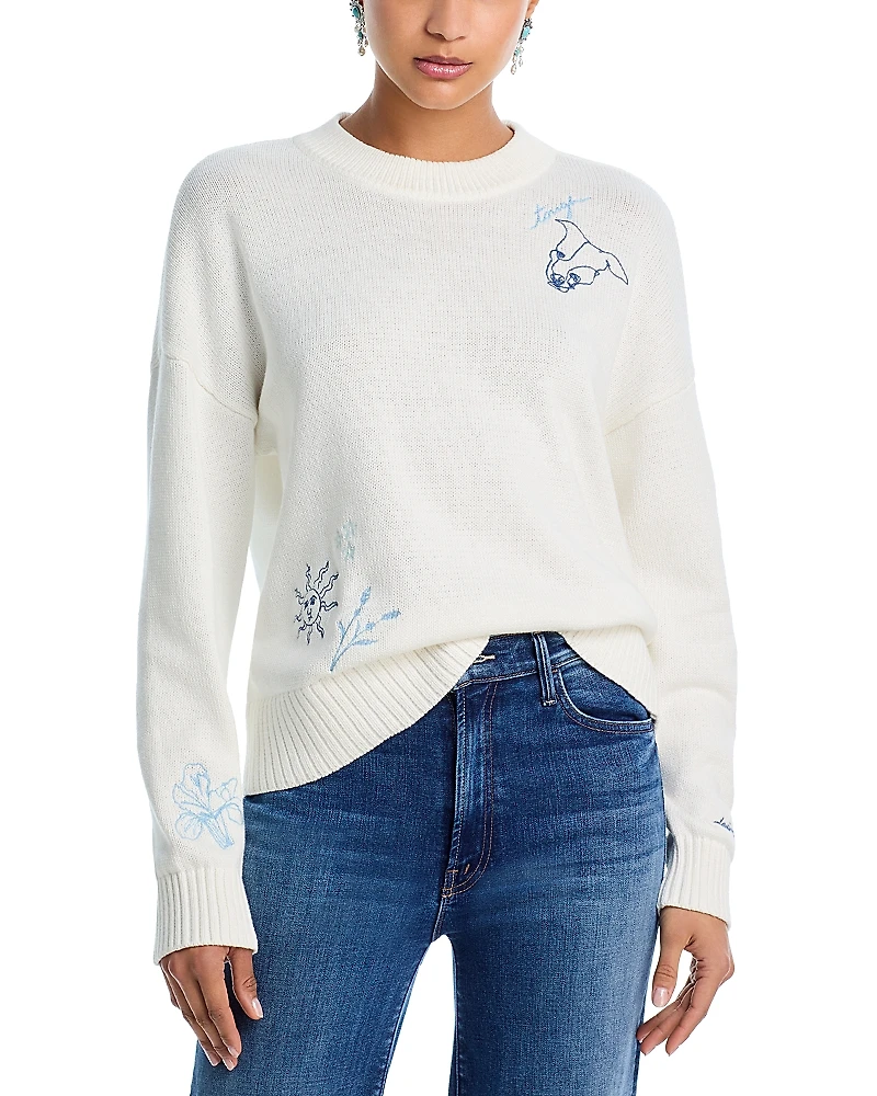 Aqua x Ava Phillippe Embroidered Crewneck Sweater - Exclusive