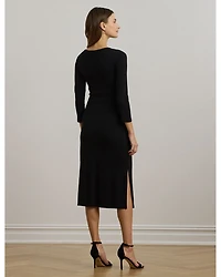 Tie Front Cotton Blend Crewneck Dress
