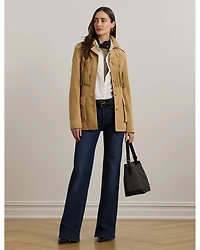 Fringe Trim Belted Goat Suede Jacket