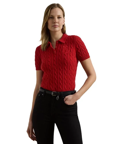 Cable Knit Cotton Polo Sweater
