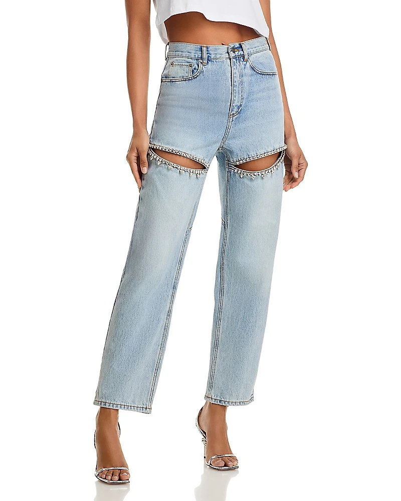 Area Crystal Slit Jeans