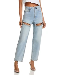 Area Crystal Slit Jeans