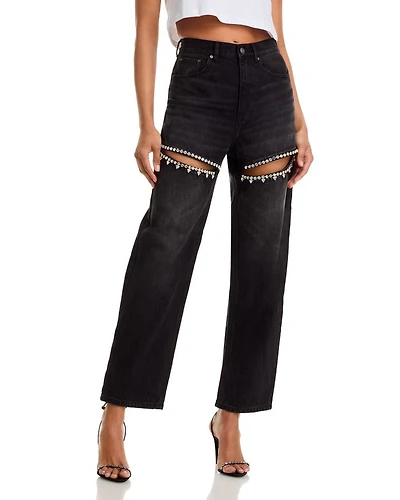 Crystal Slit Jeans Black