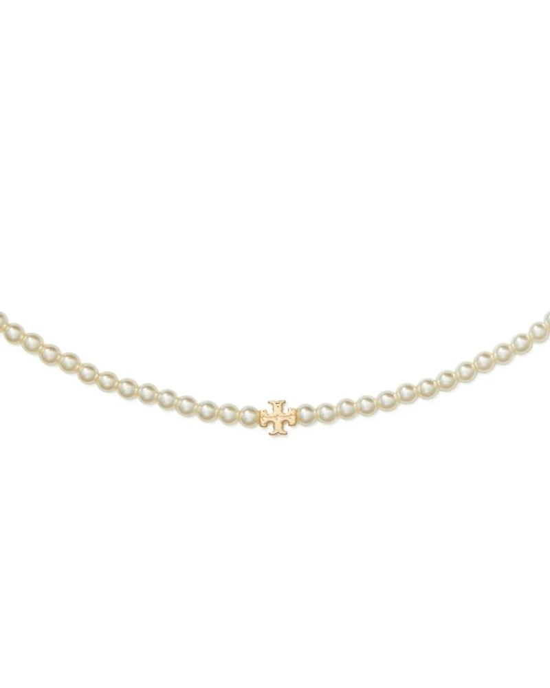 Kira Double T & Imitation Pearl Collar Necklace, 16"-18"