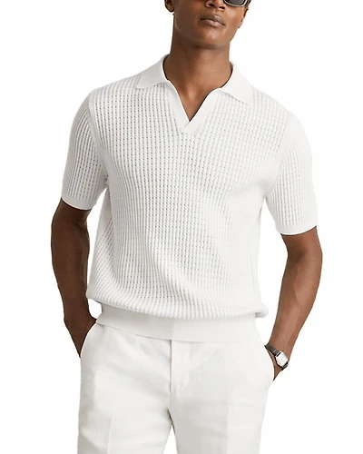 Open Collar Textured Polo Shirt
