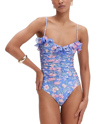 Blue Amaryllis Flutter One Piece Swimsuit