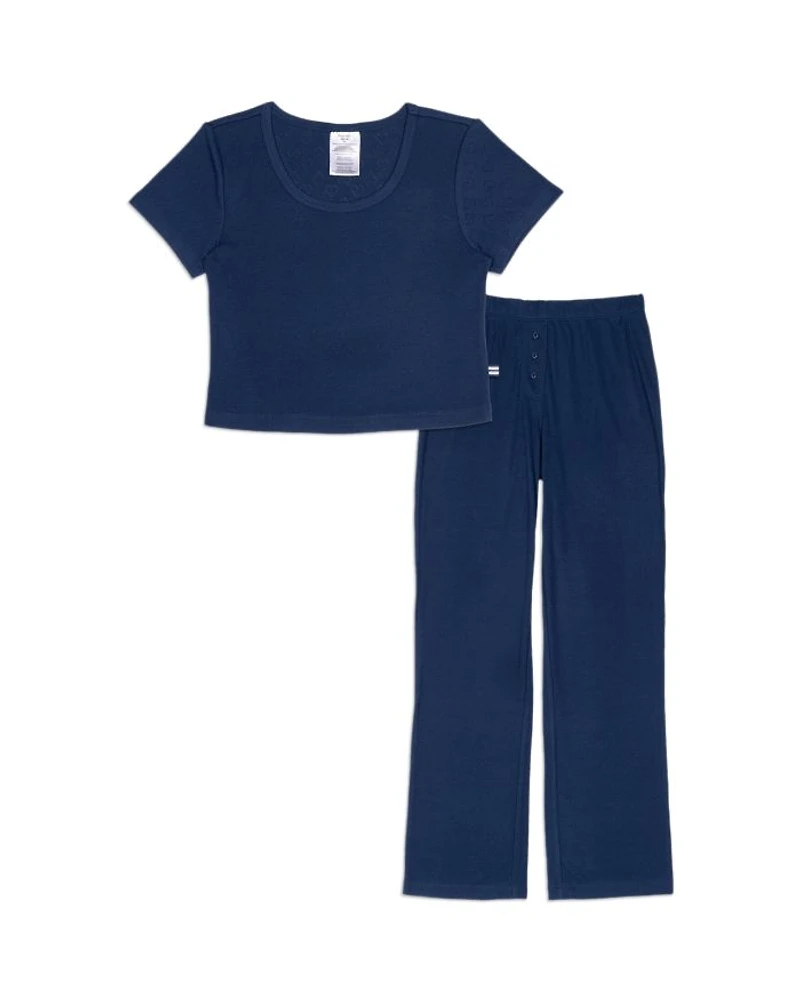 Girls' Heart Pointelle Tee & Pants Pajamas Set - Big Kid