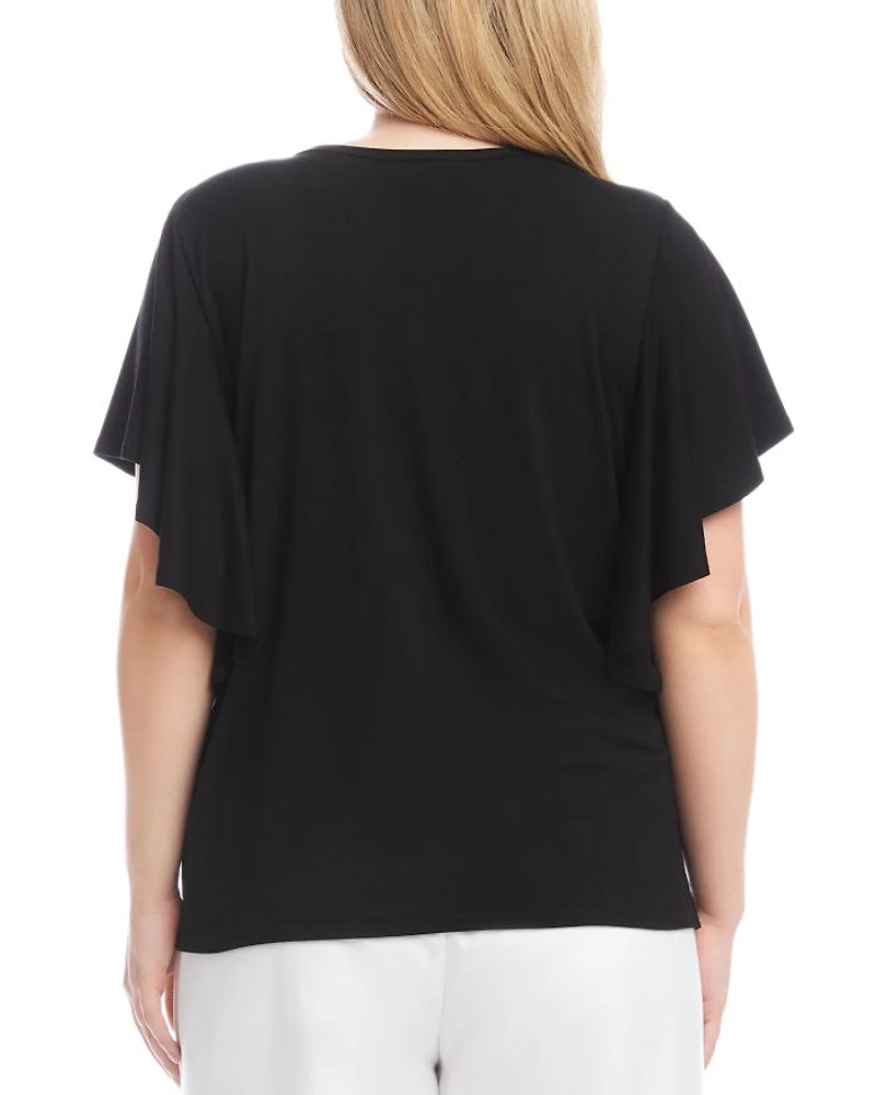 Plus Flutter Sleeve Crewneck Top