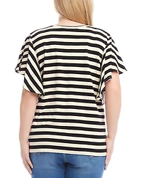 Plus Striped Flutter Sleeve V Neck Top