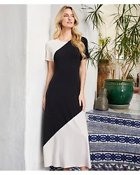 Short Sleeve Contrast Midi Dress