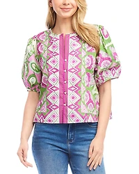 Karen Kane Puff Sleeve Button Front Top