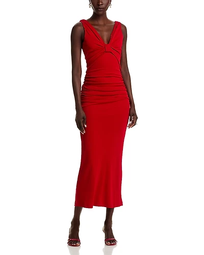 Carolina Herrera V Neck Ruched Column Dress