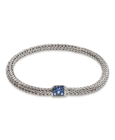 Classic Chain Sterling Silver Lava Bracelet with Blue Sapphire