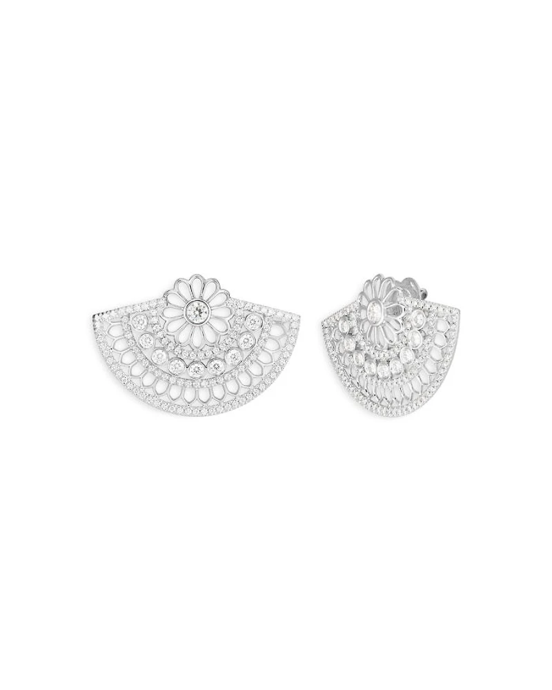 18K White Gold Cento Diamond Rosette Openwork Fan Stud Earrings