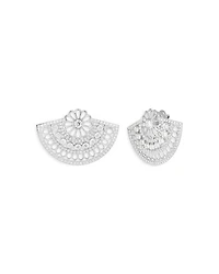 18K White Gold Cento Diamond Rosette Openwork Fan Stud Earrings