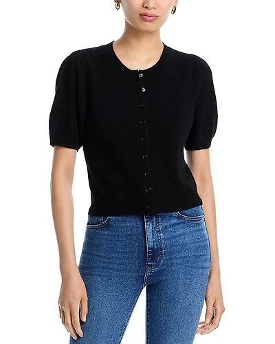 Aqua 100% Cashmere Short Puff Sleeve Cardigan - Exclusive