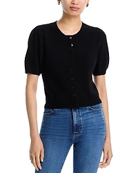 Aqua 100% Cashmere Short Puff Sleeve Cardigan - Exclusive