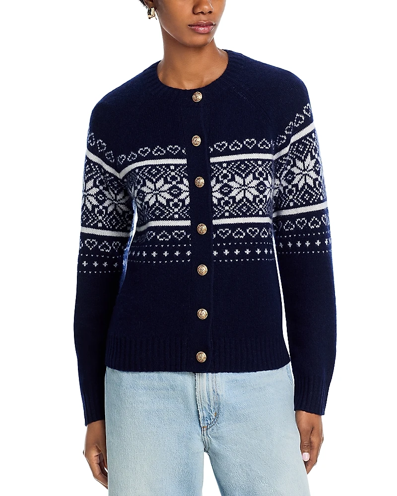 Aqua 100% Cashmere Fair Isle Cardigan - Exclusive