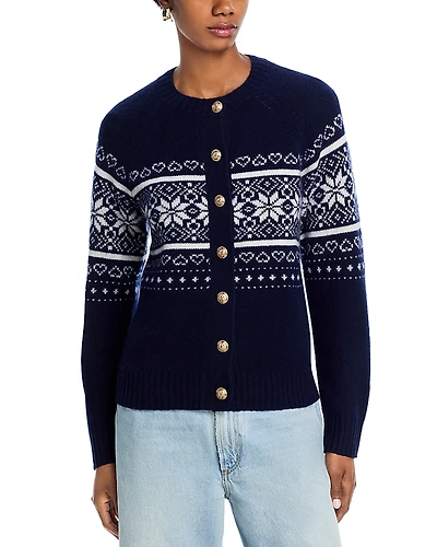 Aqua 100% Cashmere Fair Isle Cardigan - Exclusive
