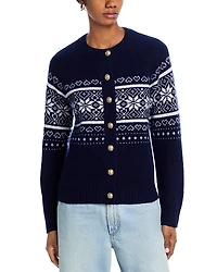 Aqua 100% Cashmere Fair Isle Cardigan - Exclusive