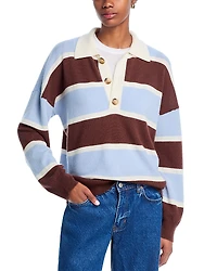 Aqua 100% Cashmere Striped Rugby Sweater - Exclusive