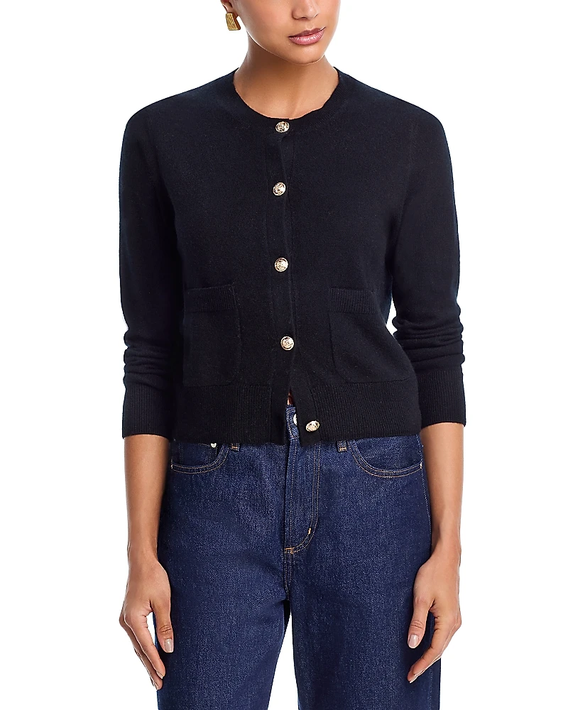 Aqua 100% Cashmere Crewneck Cardigan - Exclusive