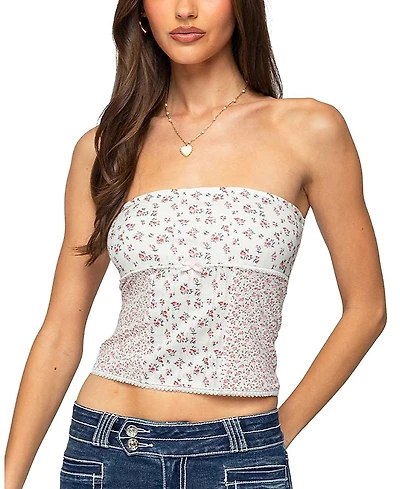 Edikted Mixed Floral Pointelle Tube Top
