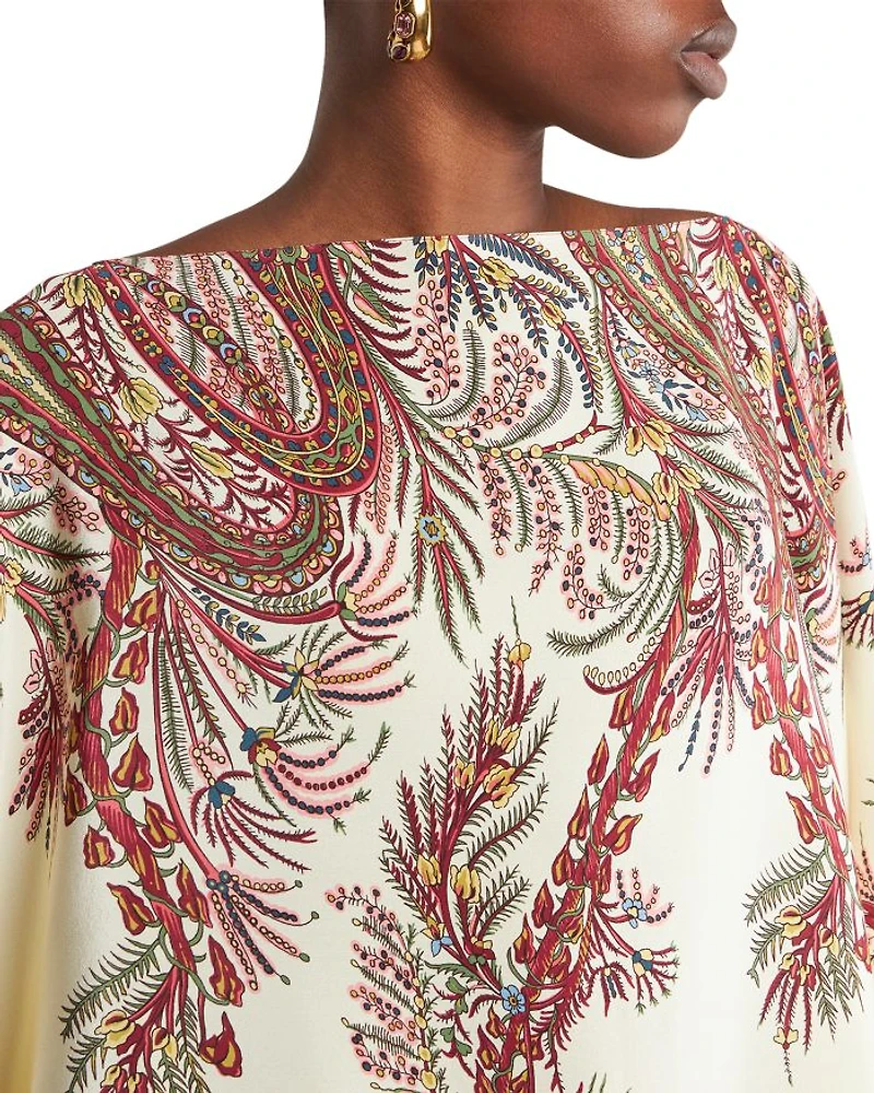 Silk Printed Asymmetric Sleeve Blouse