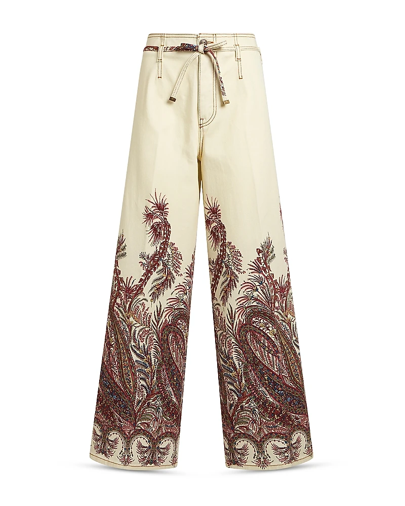 Etro Printed Wide Leg Belted Jeans